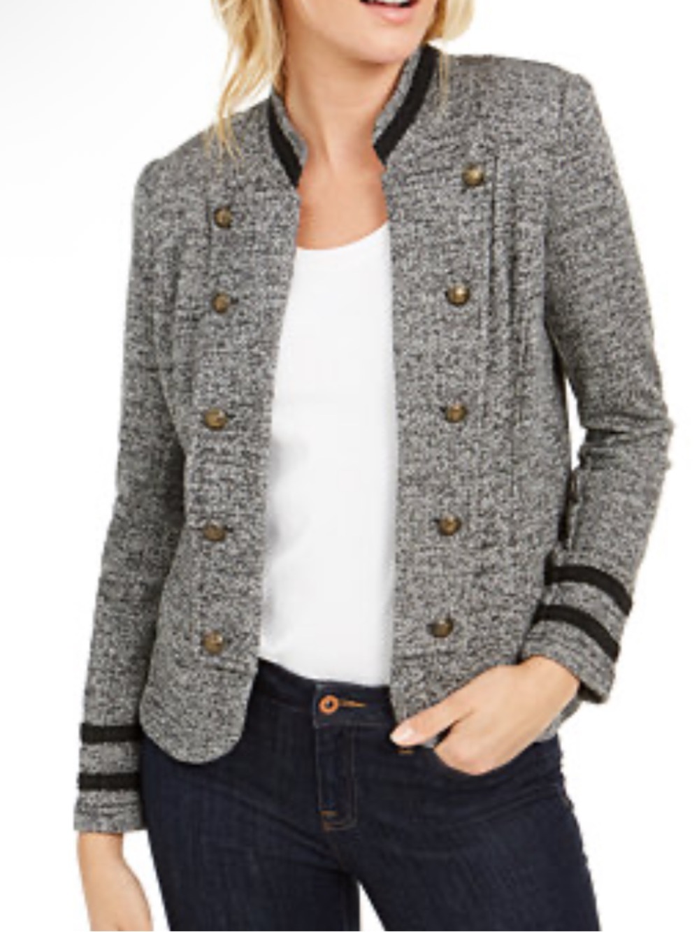 NWT Tommy Hilfiger Gray Marled Military Band Jacket Size M Lightweight